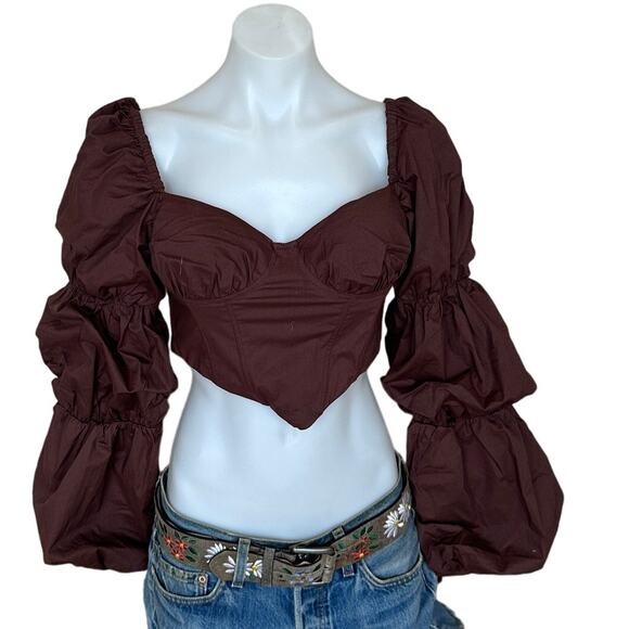 Majorelle Brown Corset Top SMALL Bustier Pirate Puff Sleeves Steampunk  $128 NEW - Picture 4 of 7